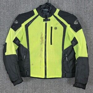 Joe Rocket Mesh Motorcycle Jacket Mens Medium Black & Yellow Padded Lined Hi-Vis